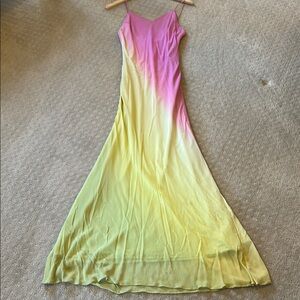 Pink and Yellow Sleeveless Maxi Dress for Prom